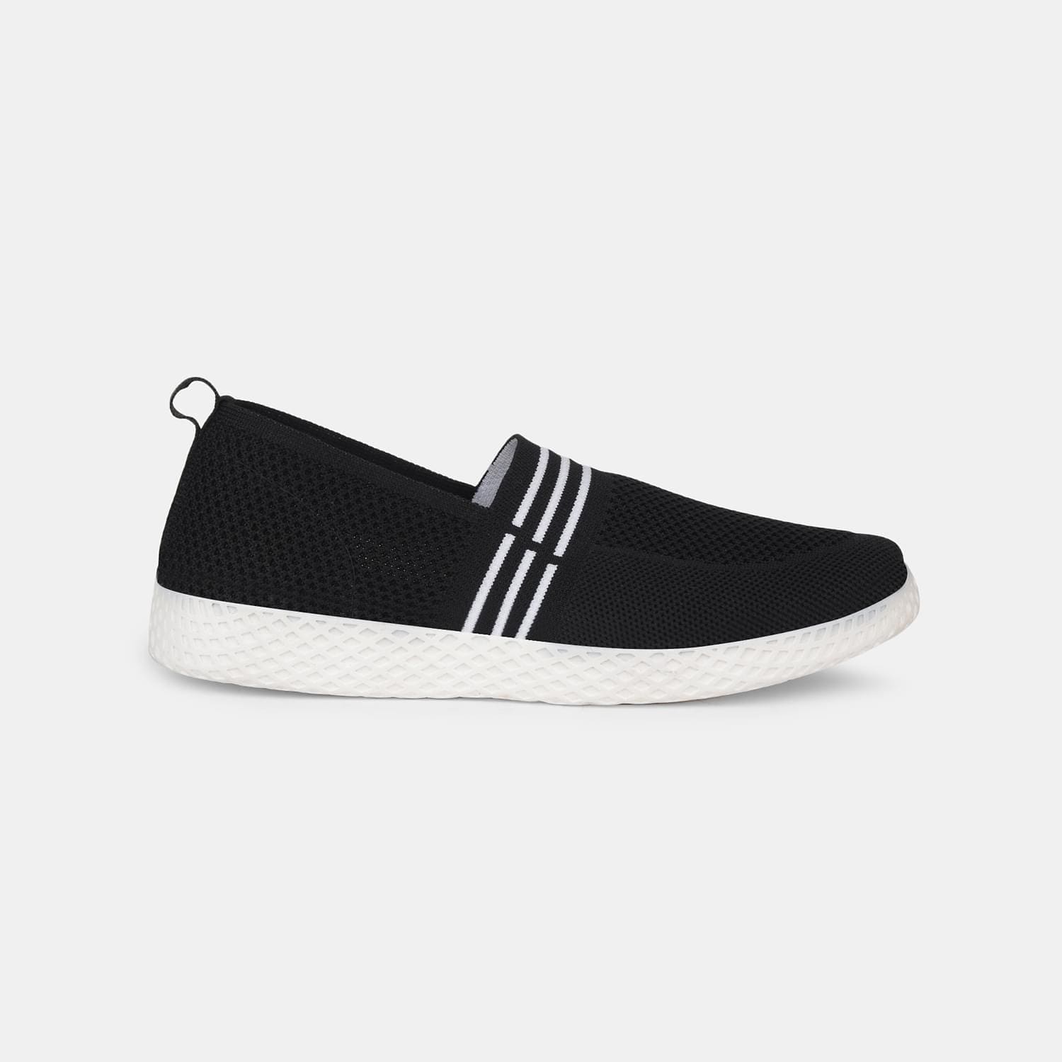 Bata black striped woven design slip-on shoes for women