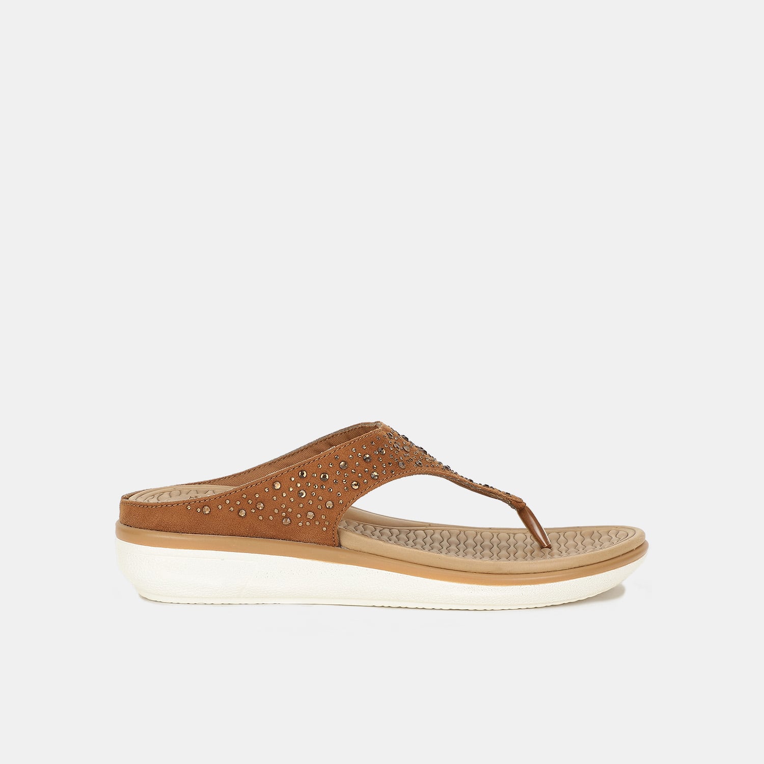 Bata comfit light brown textile thong slippers for women