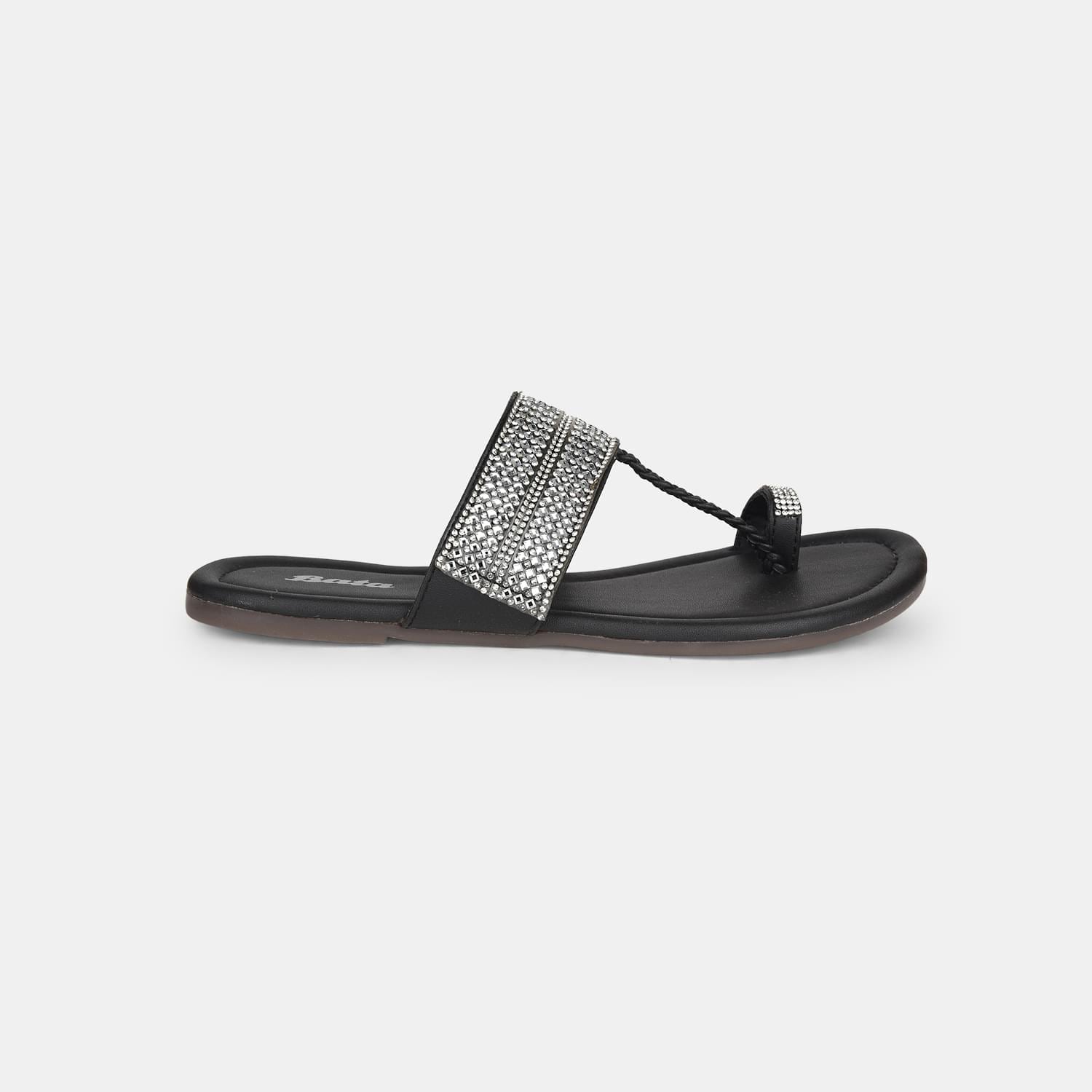 Bata Black Flat Toe-ring for Women