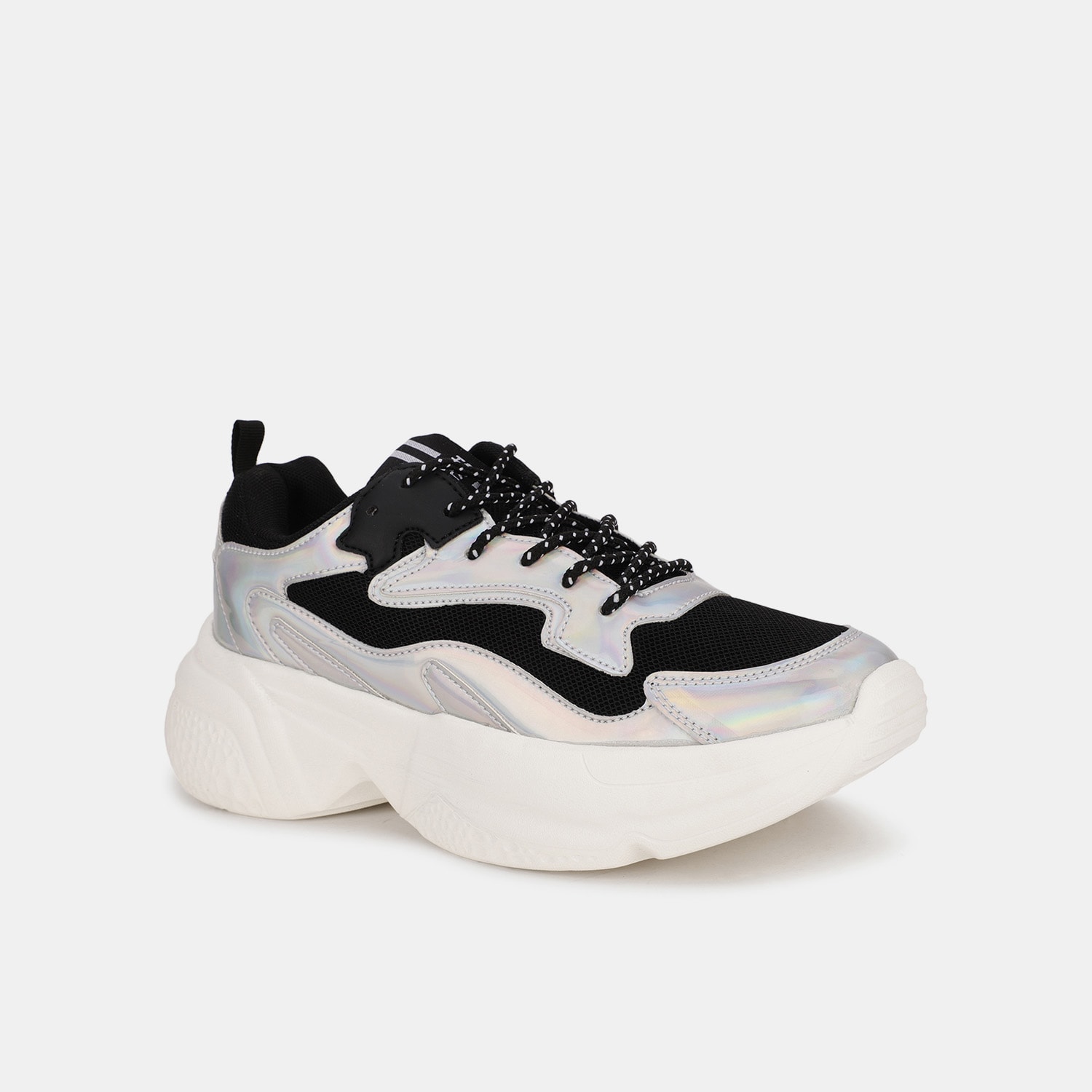 North star black textured casual sneakers for women