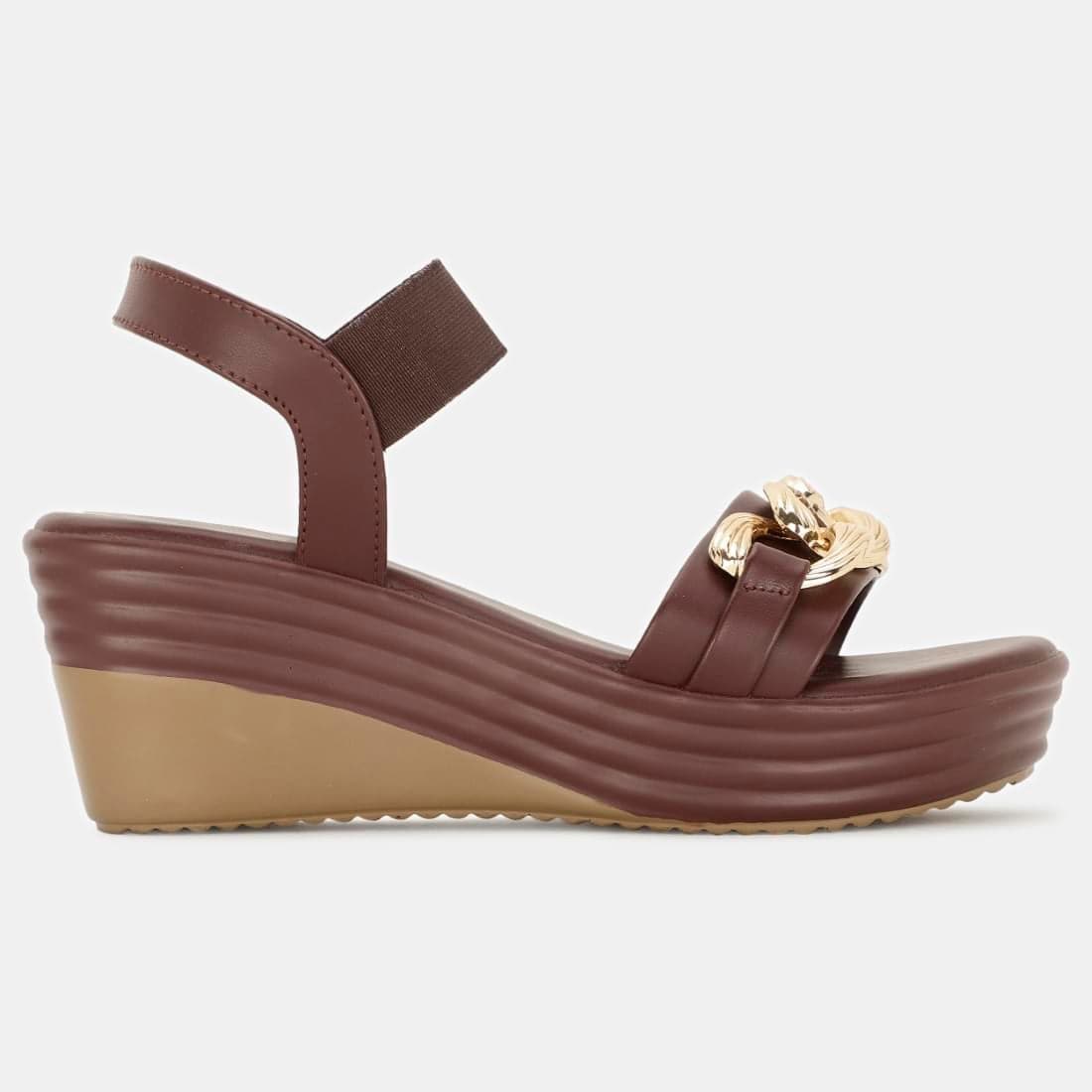 Bata maroon wedge heel sandals for women
