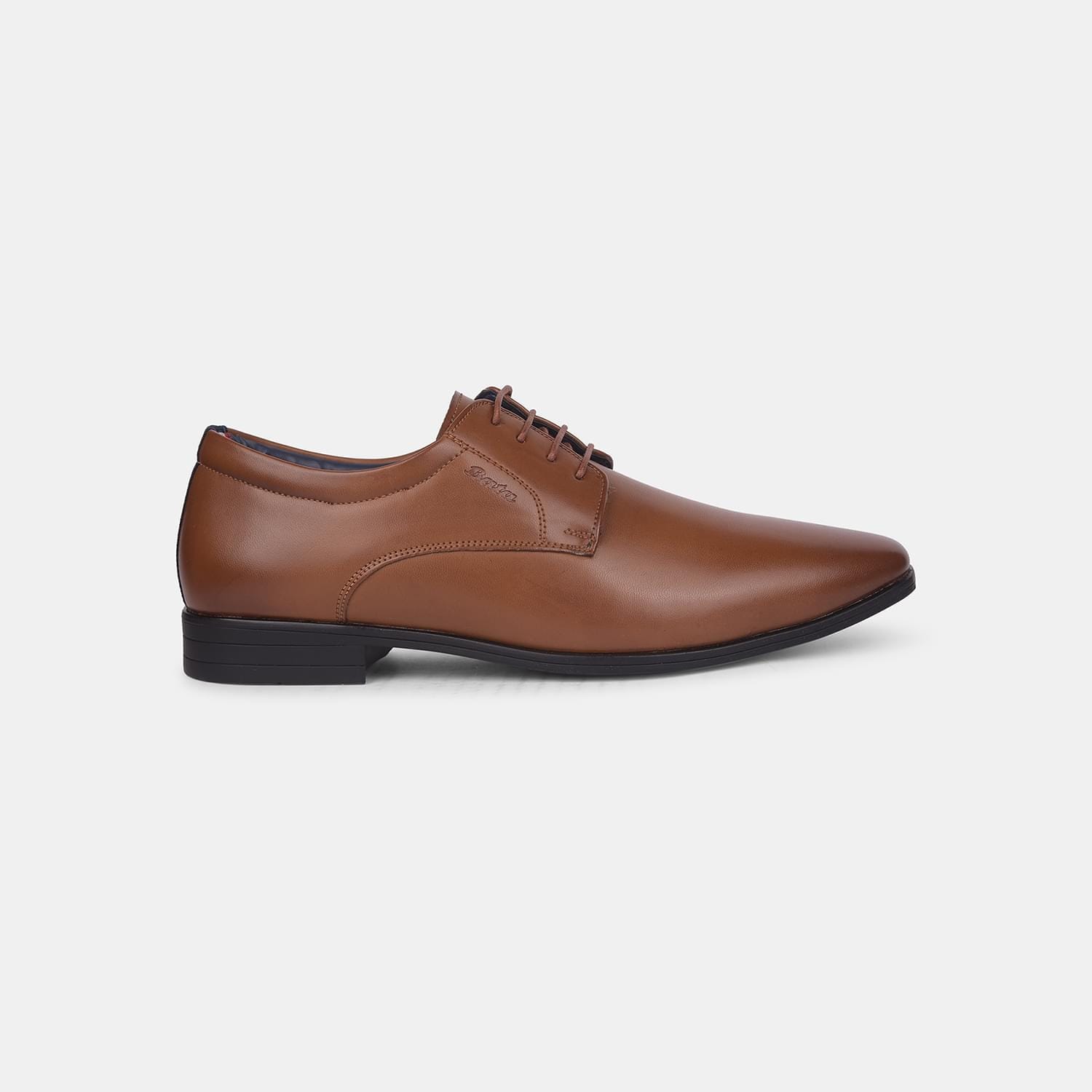 Bata tan formal derby-style shoes with lace-up closure for men