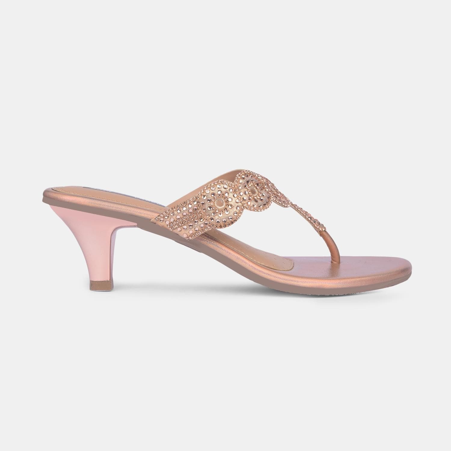 Bata red label pink embellished mid-heel thongs for women
