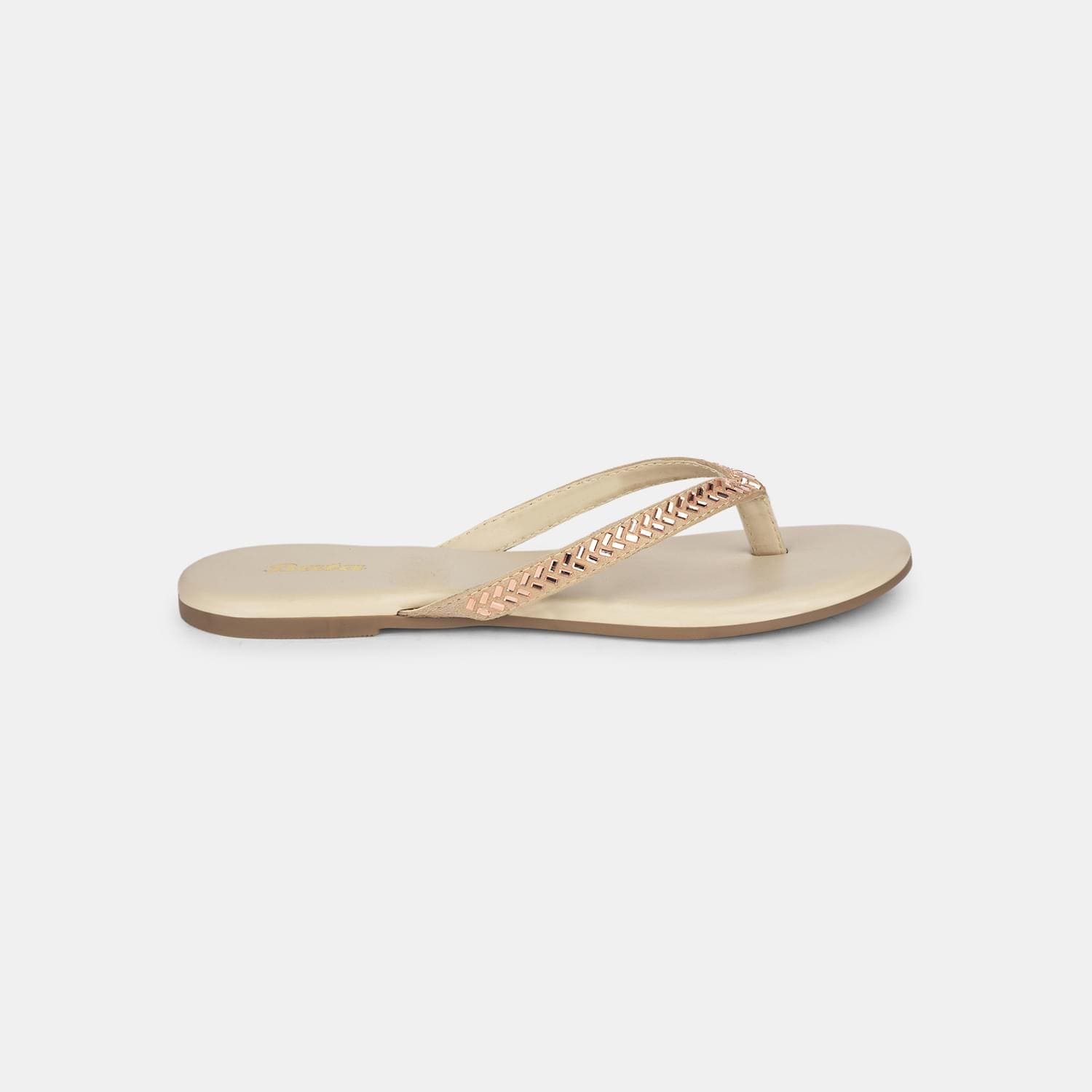Bata beige embellished flat thong slippers for women