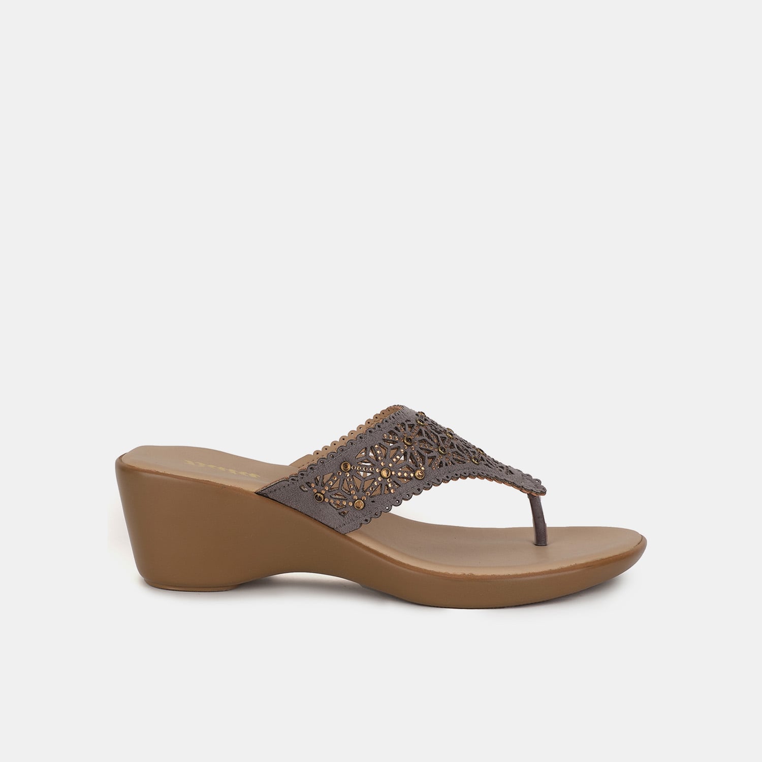 Bata grey wedge heel thong slippers for women
