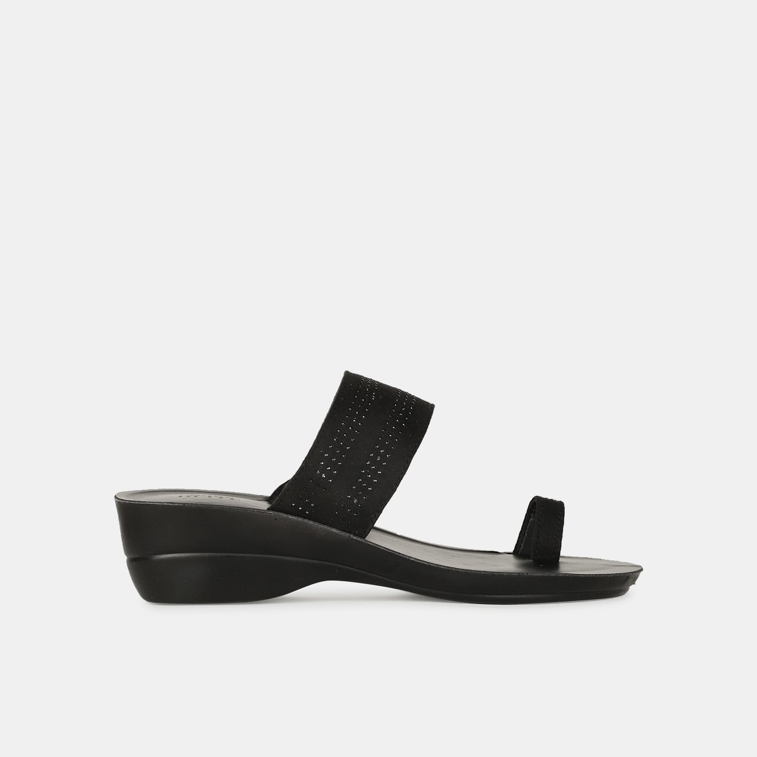 Bata black embellished open toe wedge heels for women