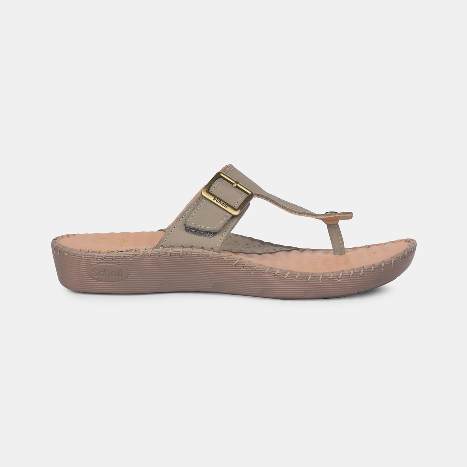 Scholl olive leather thong slippers for women