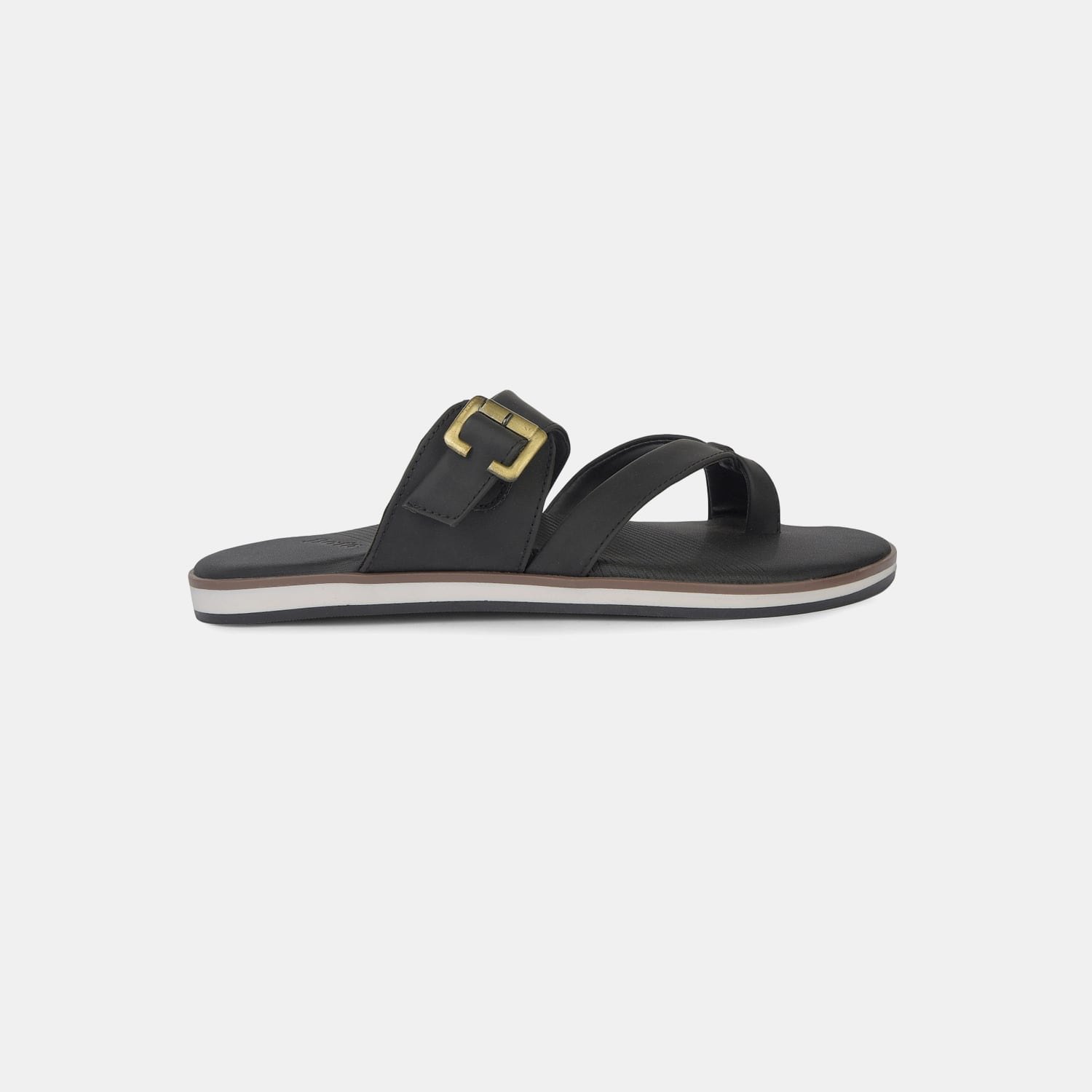 Bata black casual toe ring slippers for men
