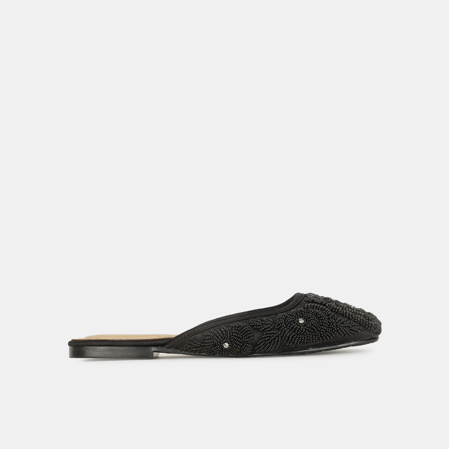 Bata red label black embellished mule slippers for women