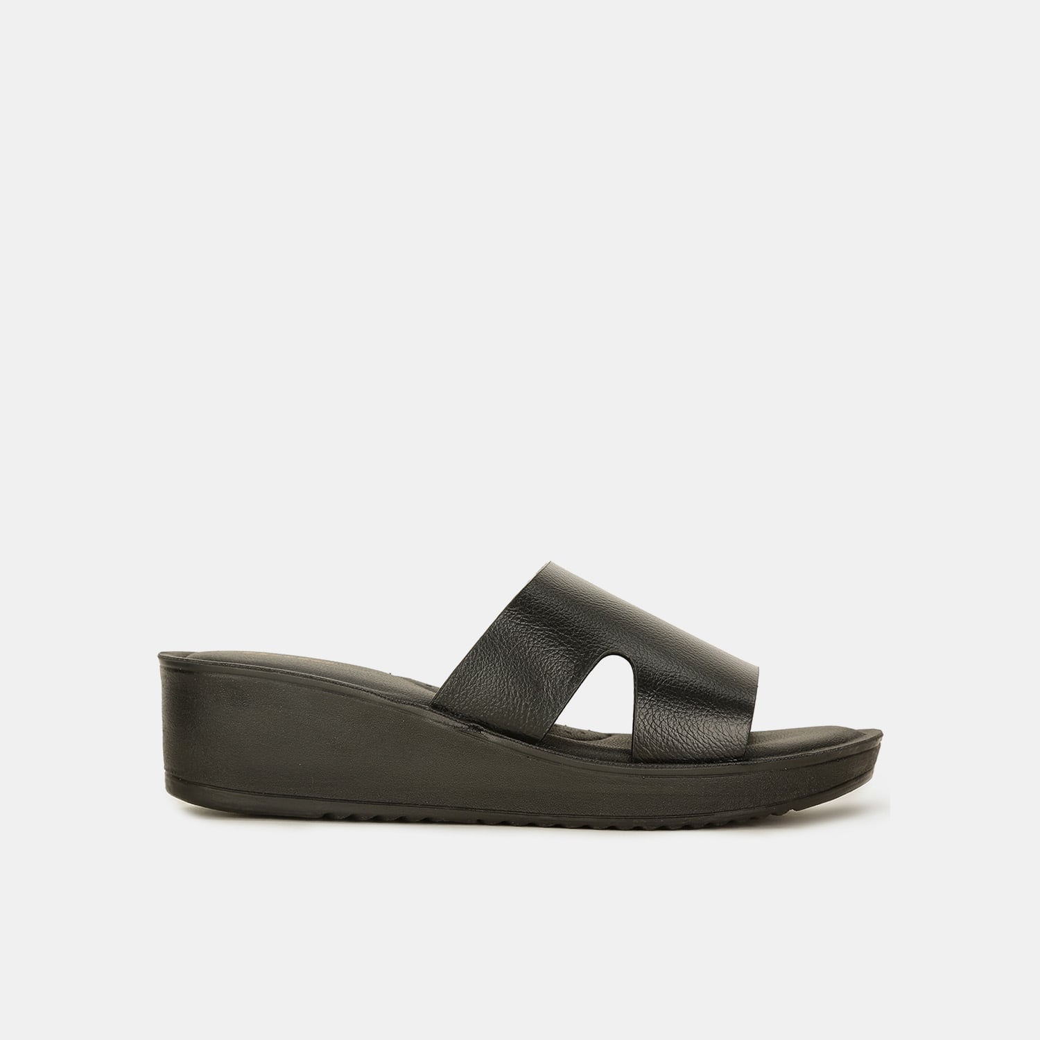 Bata black flatform slippers with laser cuts for women