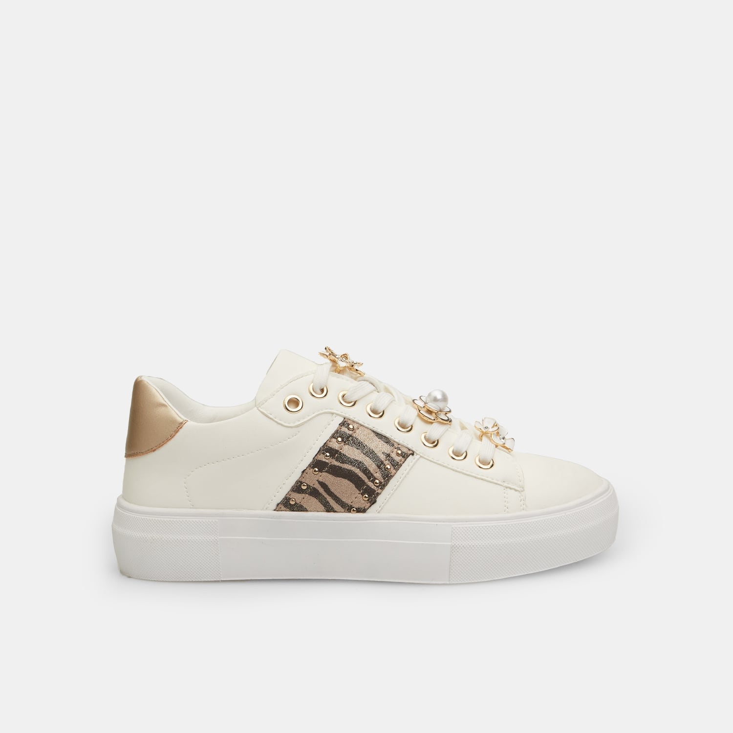 Sneakers da donna con fascia animalier e applicazioni gioiello