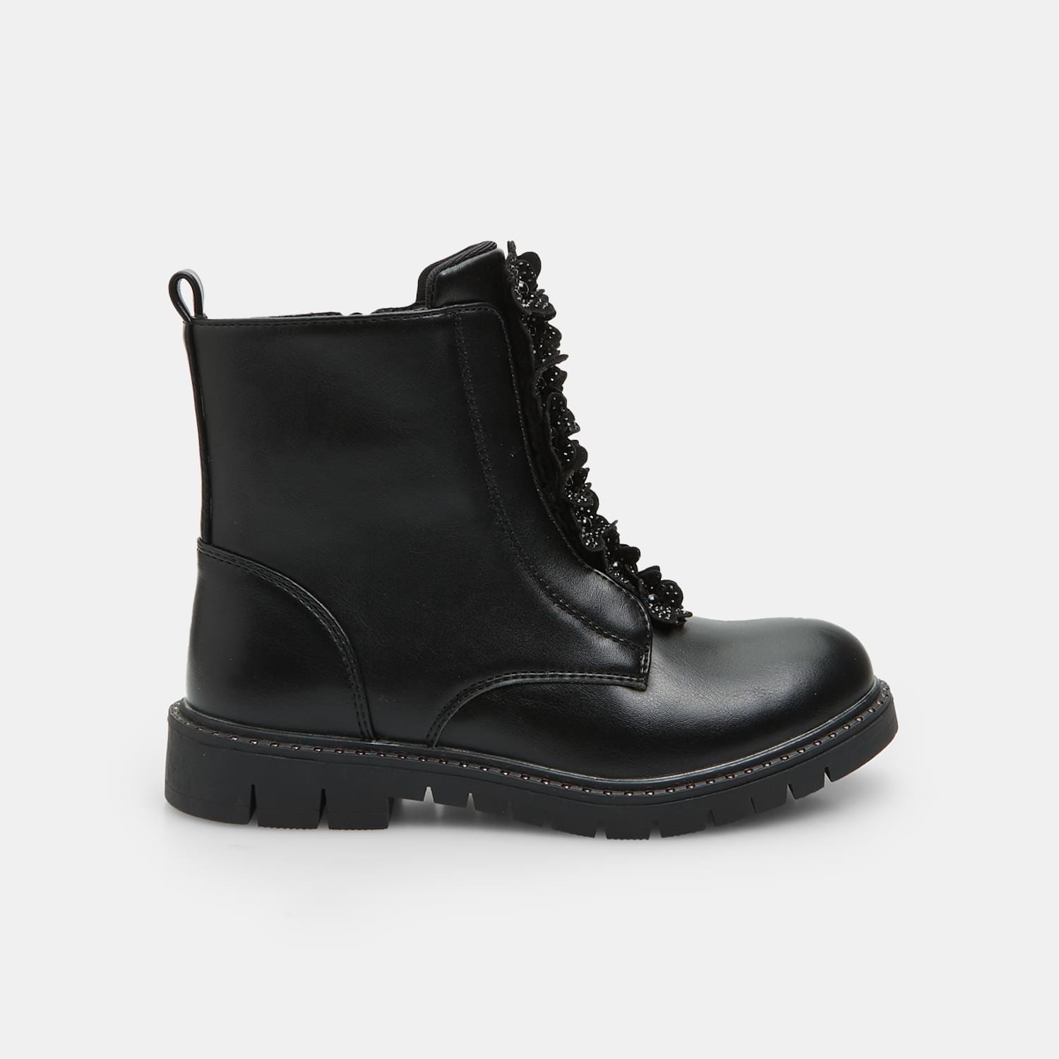Stivaletto biker da bambina con fiori e brillantini
