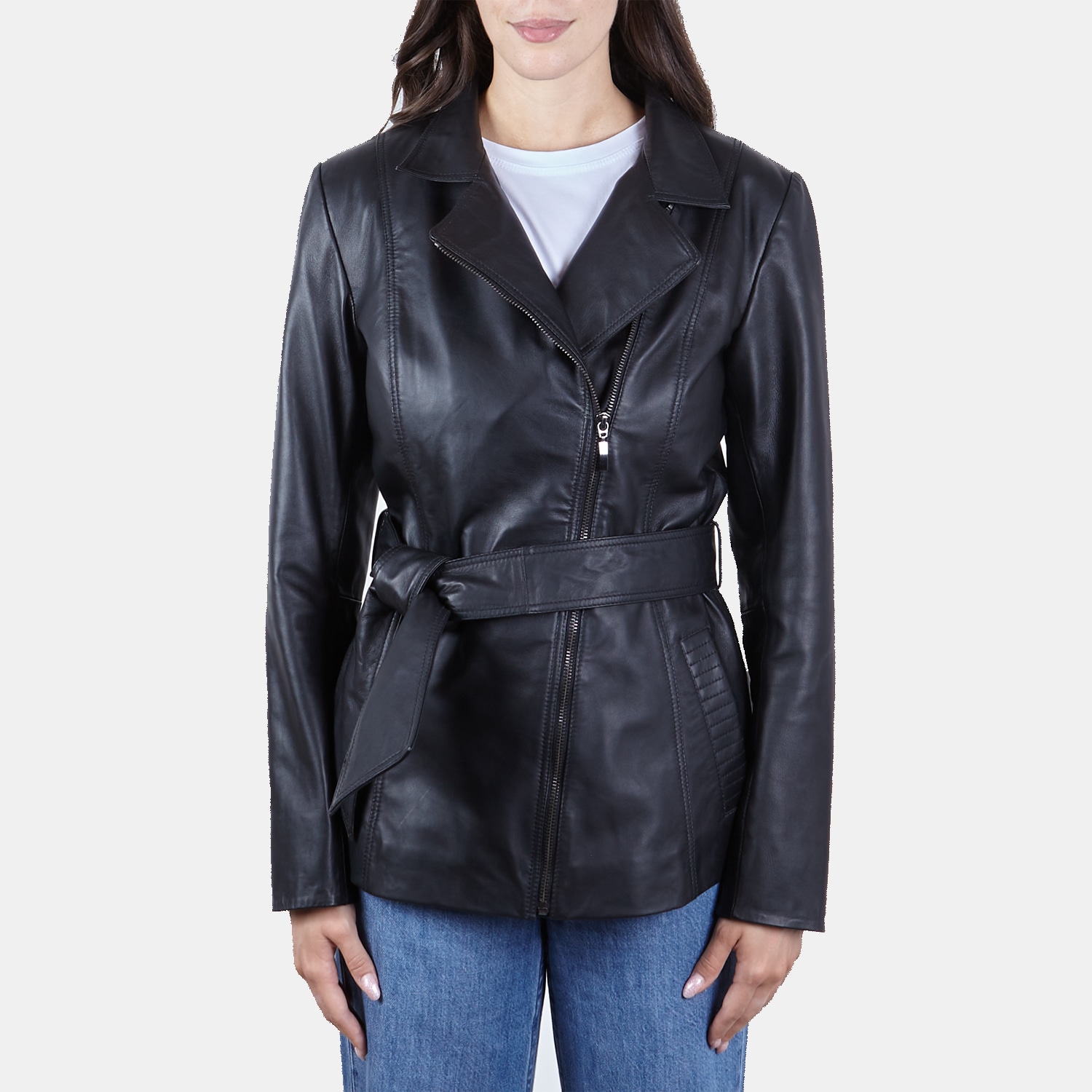 Giacca in pelle con cintura
