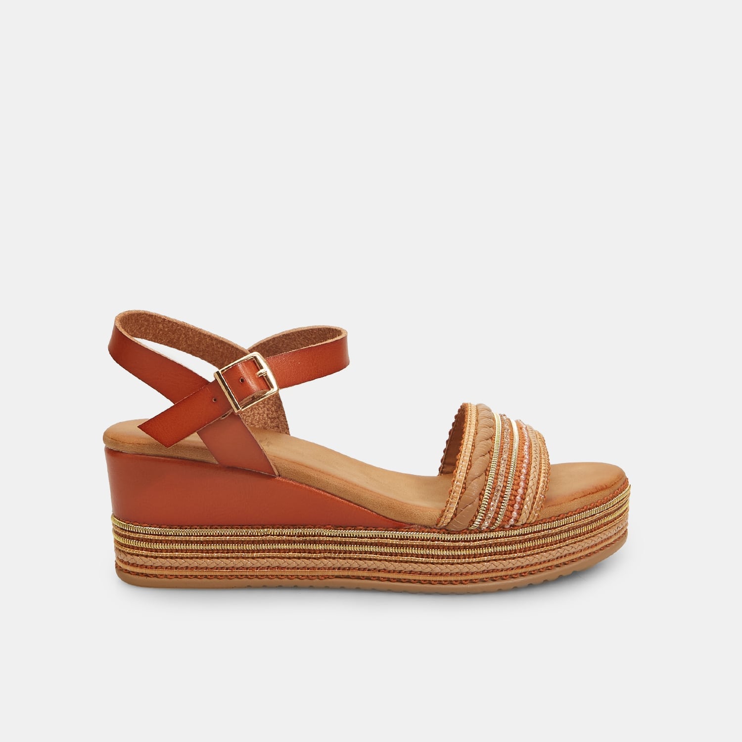 Sandali da donna con zeppa 6 cm in corda e strass BATA