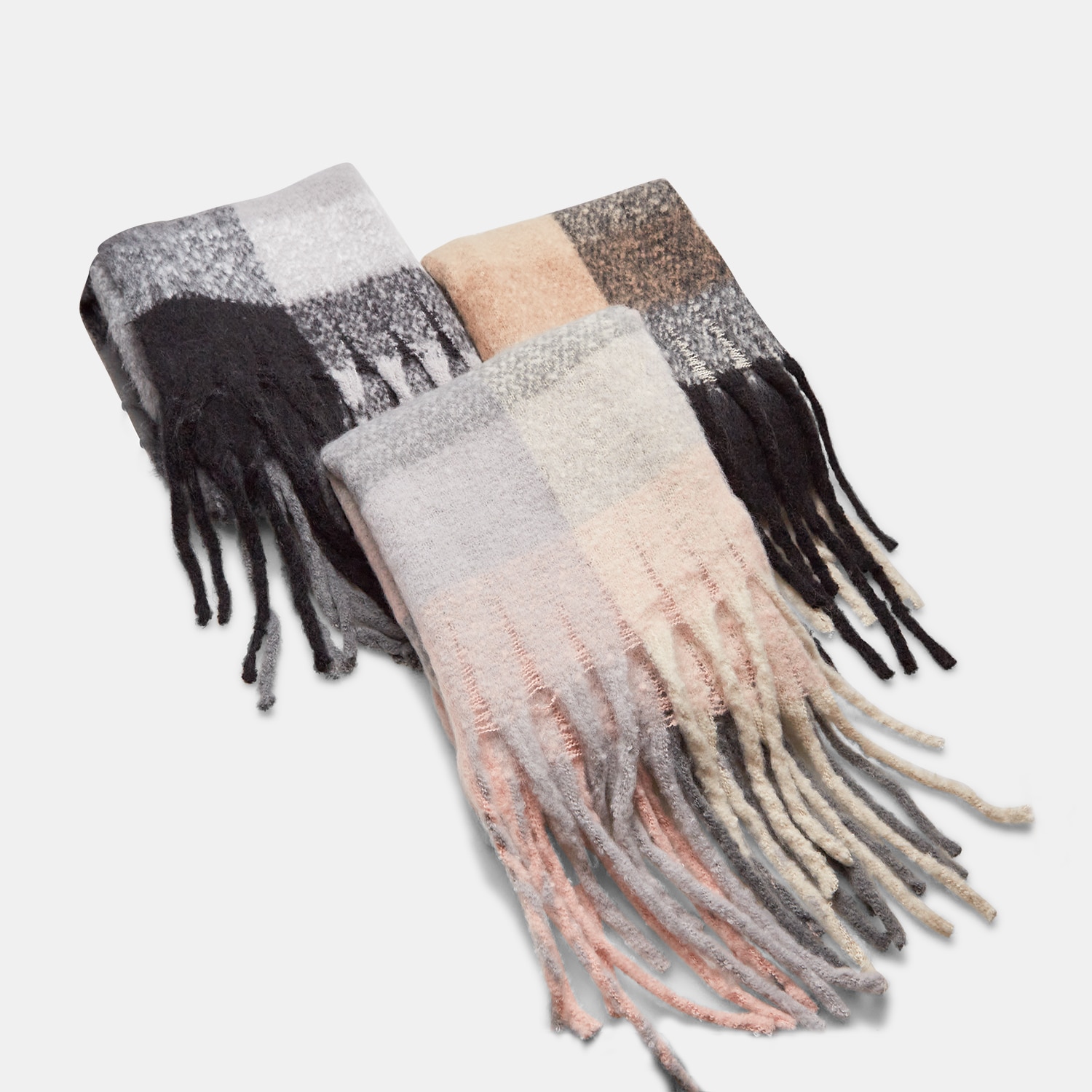 Sciarpa con frange lunghe motivo scozzese