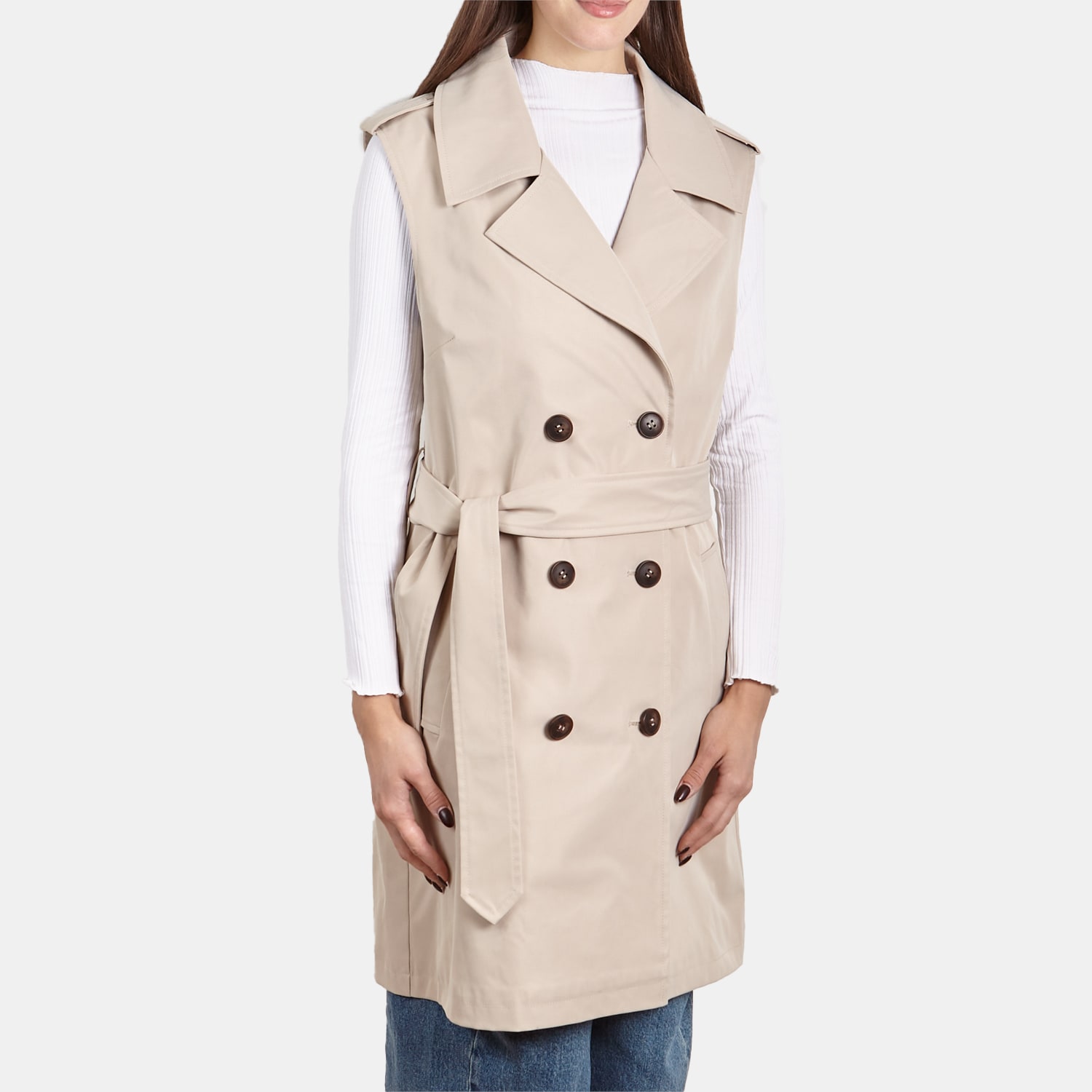 Trench smanicato da donna con cintura Bata