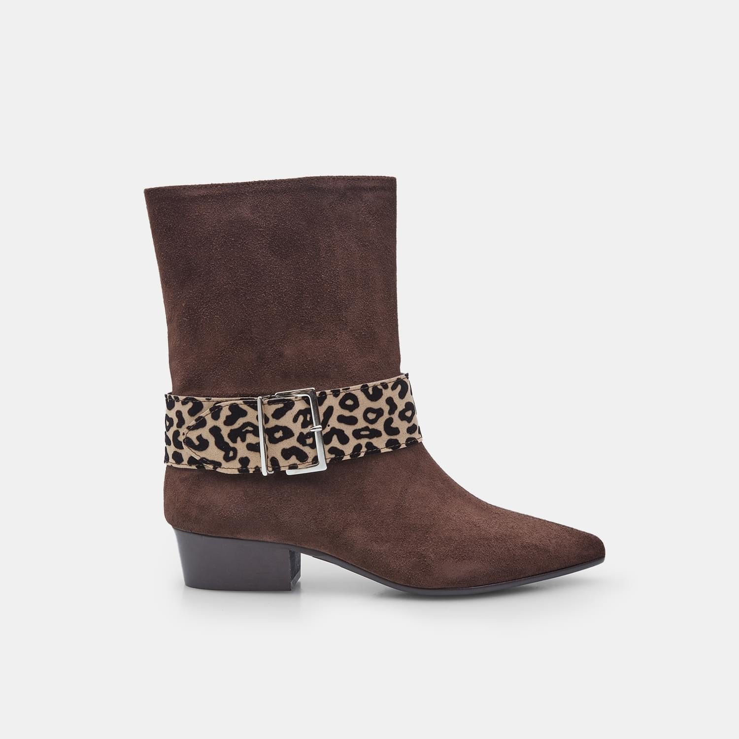 Stivaletti da donna in suede con cinturino animalier