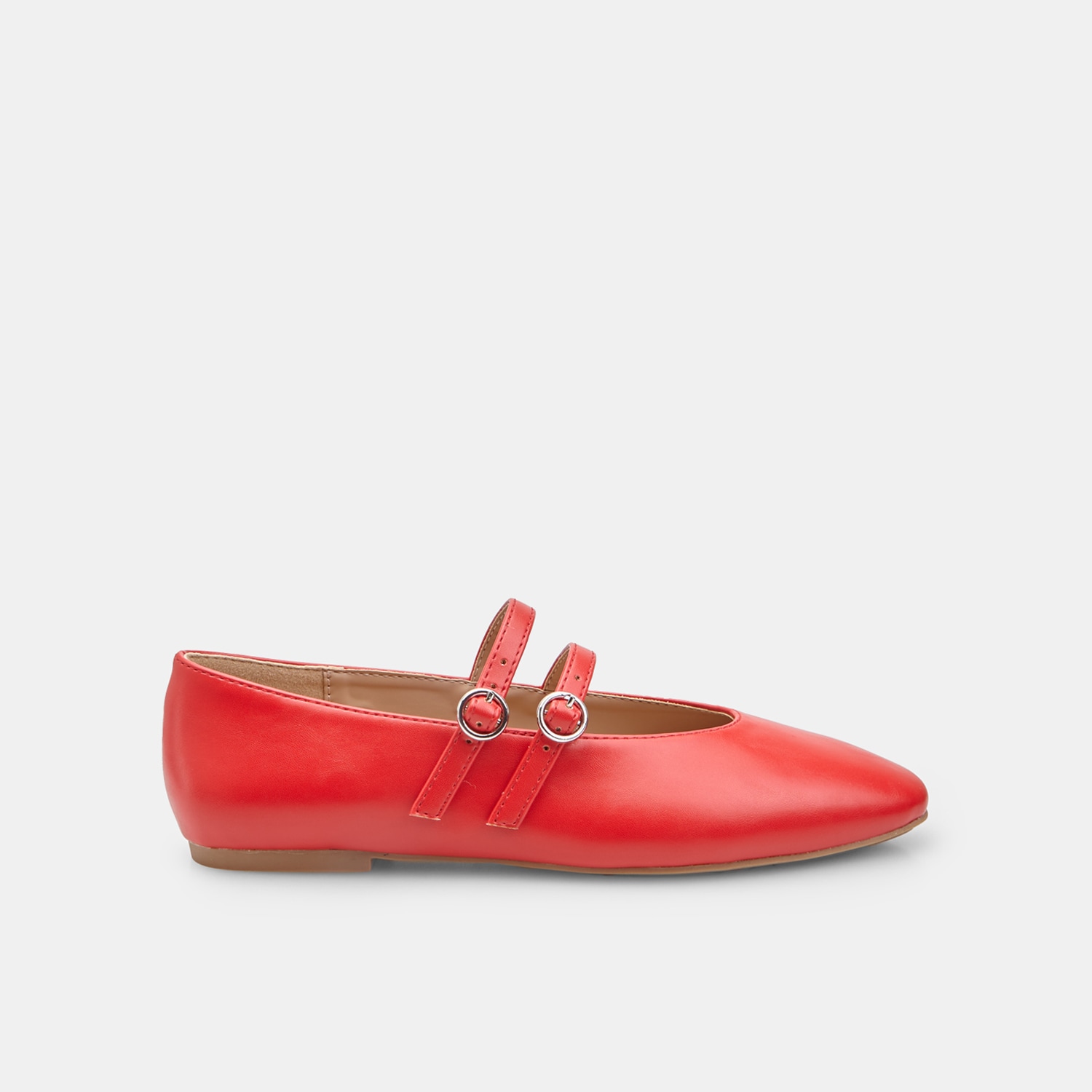 Ballerina flat da donna con due cinturini con fibbia e punta quadrata