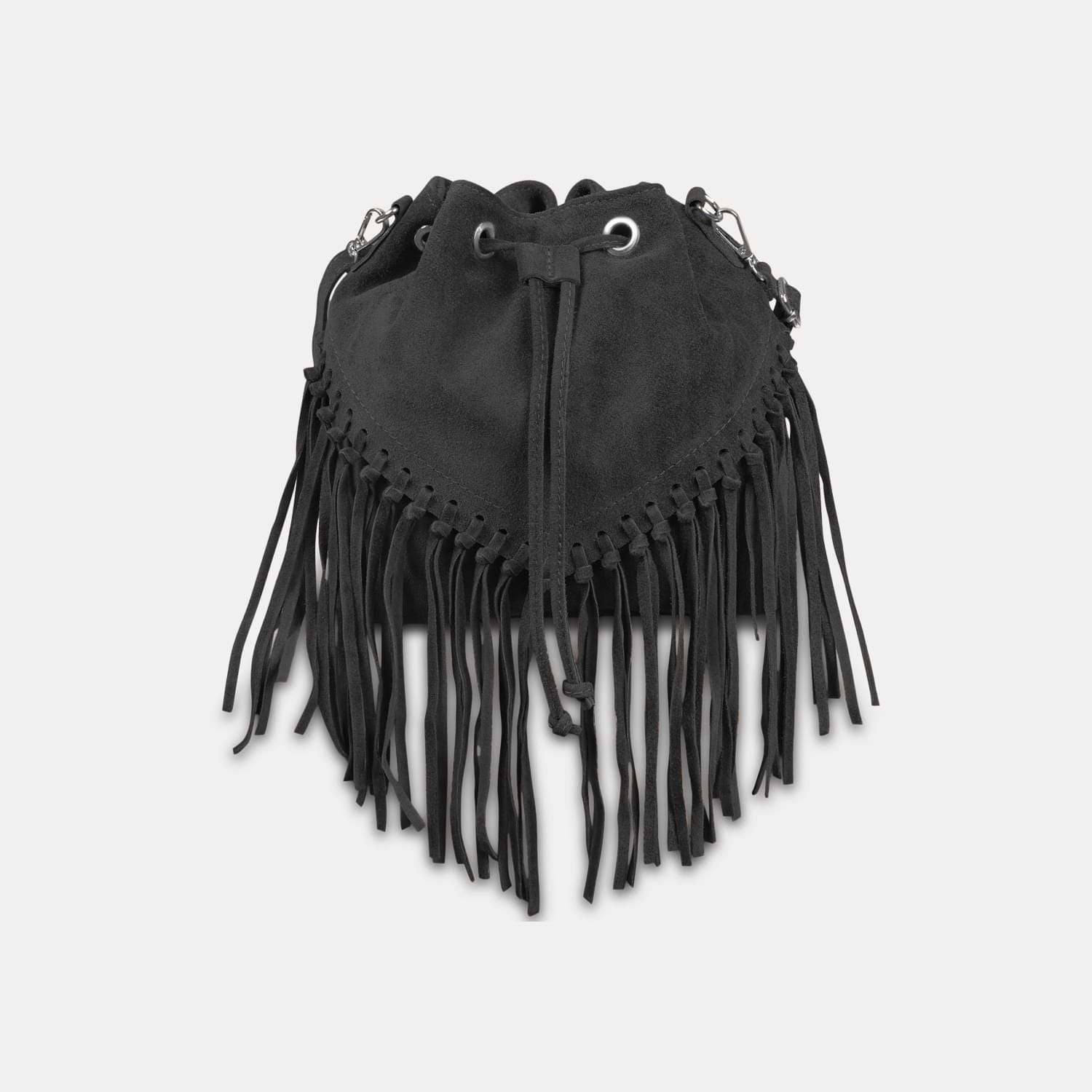 Borsa bucket da donna in suede con frange