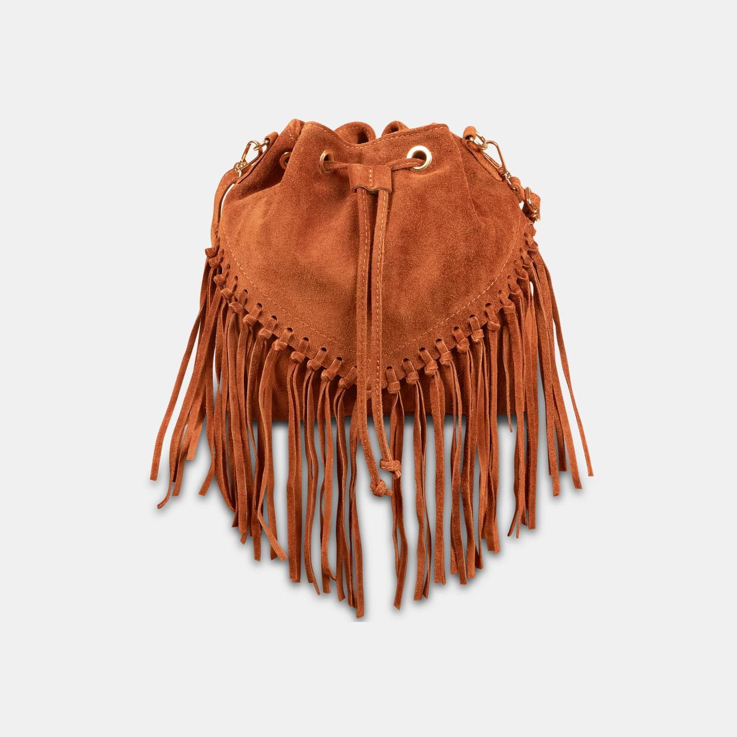Borsa bucket da donna in suede con frange