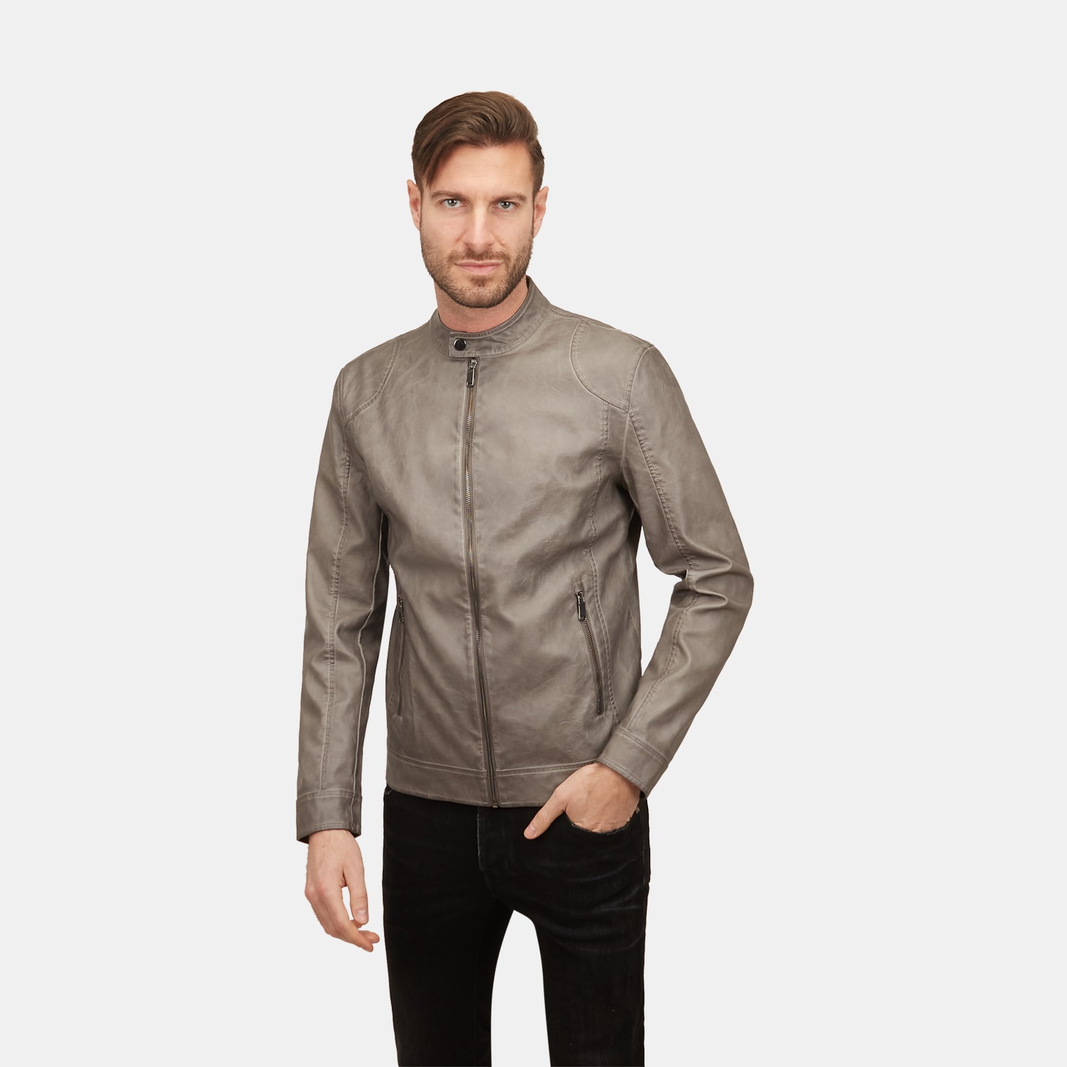 Giacca biker da uomo effetto pelle