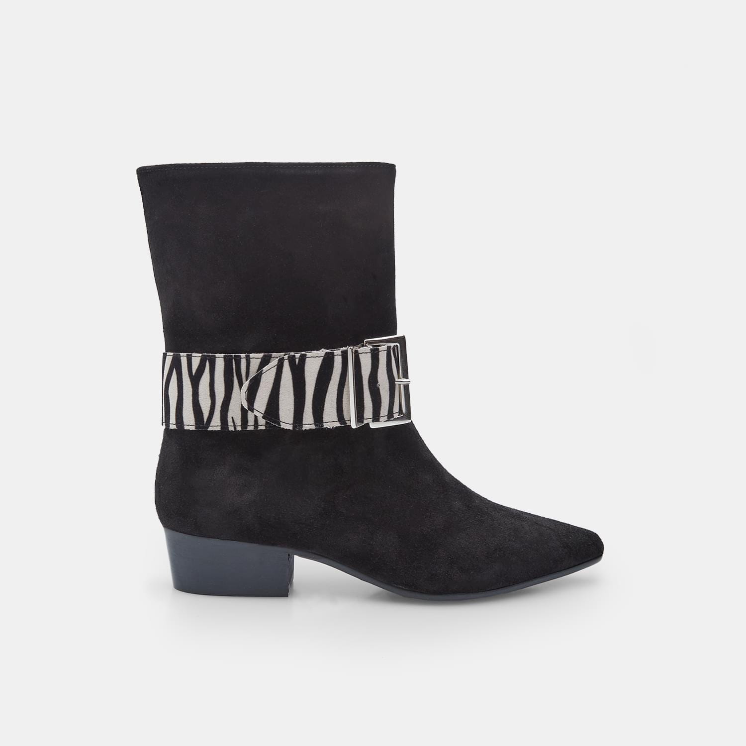 Stivaletti da donna in suede con cinturino animalier